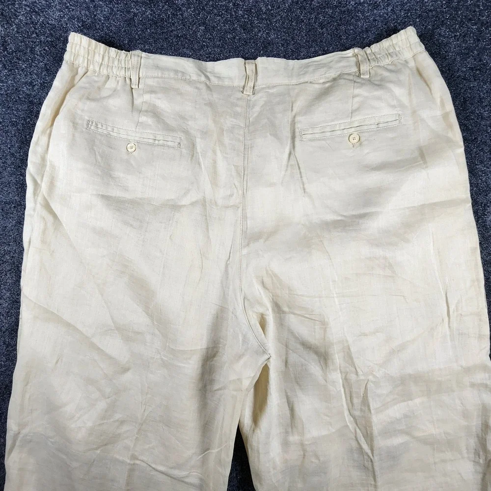 Godbody Collection Mens Linen Pants 44/33 Cream Pleated Elastic Waist Trousers